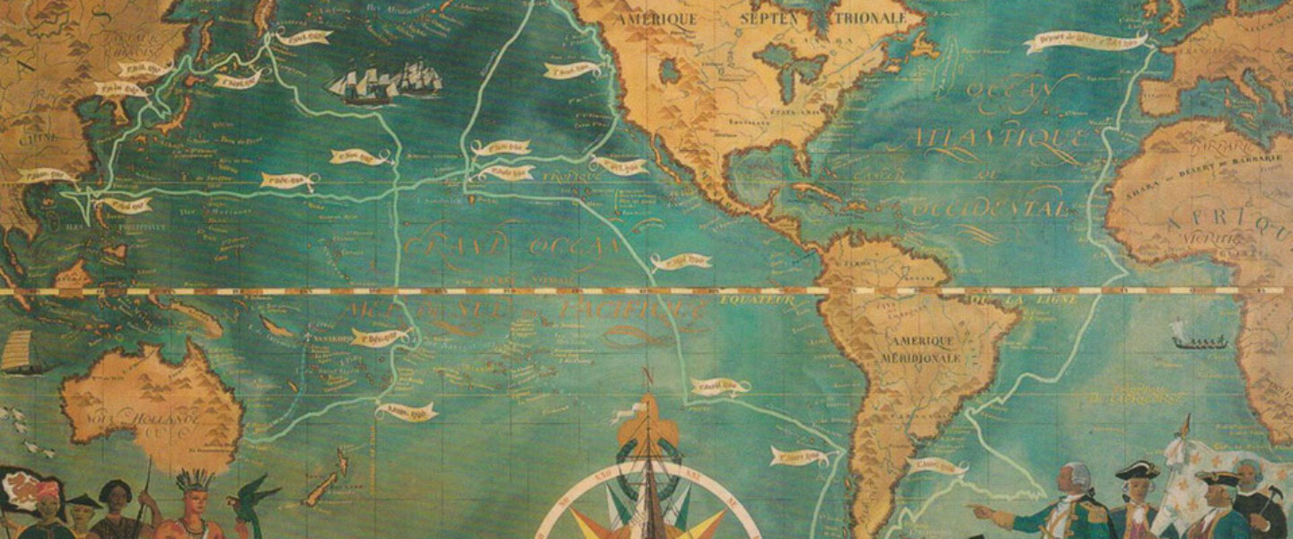 JFGL - carte expédition - CP Jacques Liozu (1910-1974), Carte du voyage de Lapérouse, 1941, musée Lapérouse, Albi